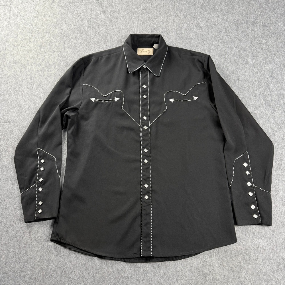 Scully Shirt Mens Medium Black Embroidered Western Pearl Snap Long Sleeve